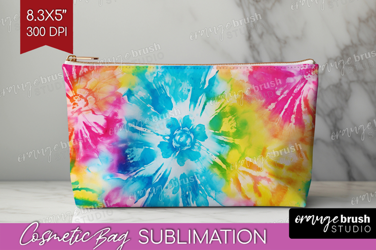 Rainbow Tie Dye Cosmetic Bag - Summer Makeup Bag PNG
