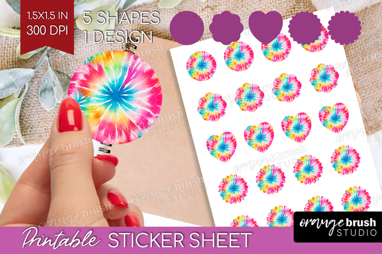 Rainbow Tie Dye Round Sticker - Summer Printable Sticker