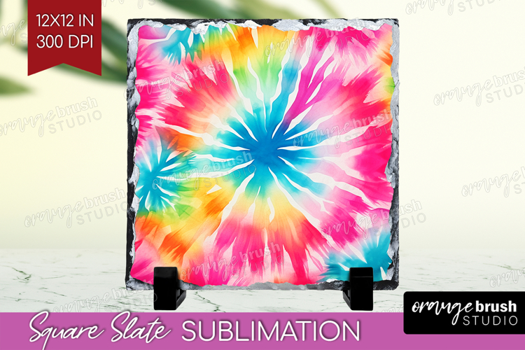 Rainbow Tie Dye Slate PNG - Summer Square Slate Sublimation