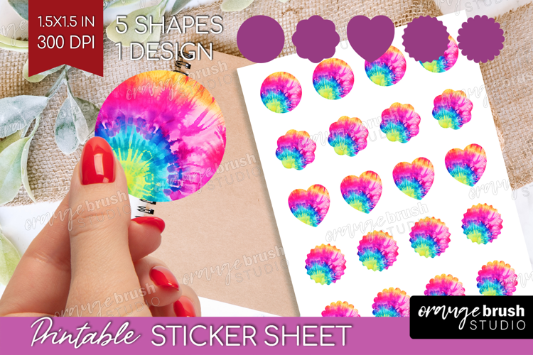 Rainbow Tie Dye Round Sticker - Summer Printable Sticker
