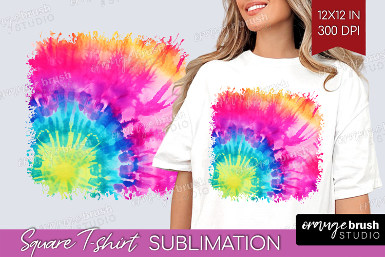 Rainbow Tie Dye Square Tshirt Background - Summer PNG