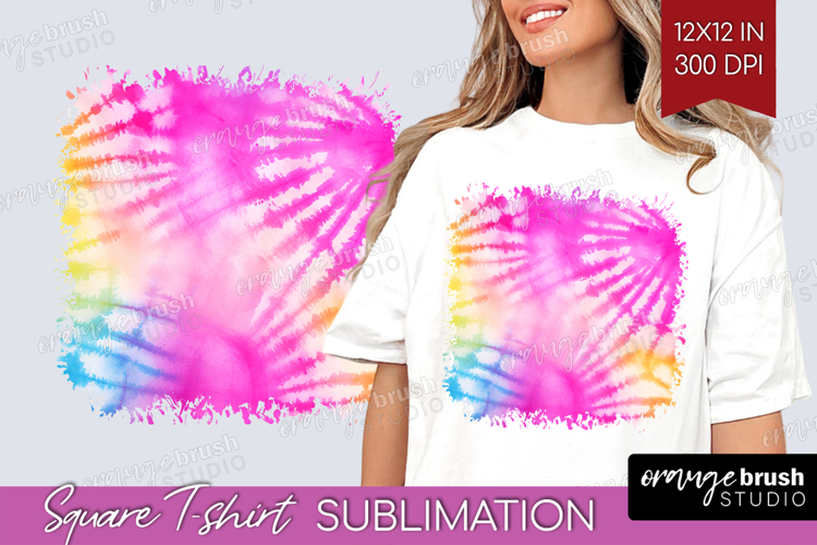 Rainbow Tie Dye Square Tshirt Background - Summer PNG