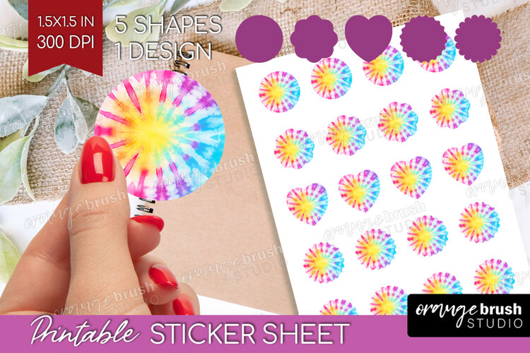Rainbow Tie Dye Round Sticker - Summer Printable Sticker example image 1