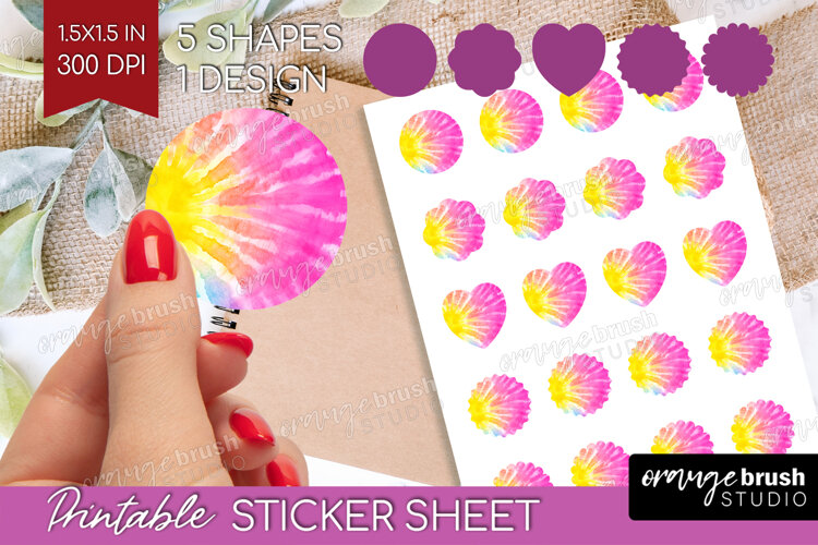 Rainbow Tie Dye Round Sticker - Summer Printable Sticker example image 1