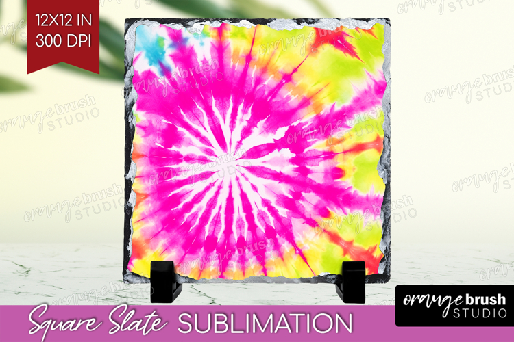 Rainbow Tie Dye Slate PNG - Summer Square Slate Sublimation