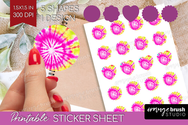 Rainbow Tie Dye Round Sticker - Summer Printable Sticker example image 1