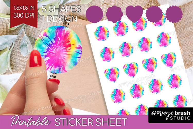 Rainbow Tie Dye Round Sticker - Summer Printable Sticker