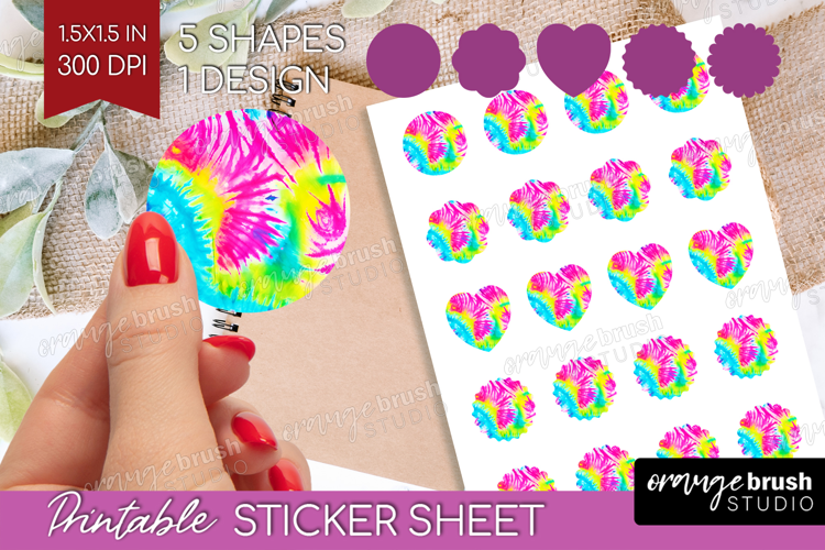 Rainbow Tie Dye Round Sticker - Summer Printable Sticker