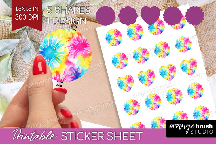 Rainbow Tie Dye Round Sticker - Summer Printable Sticker example image 1