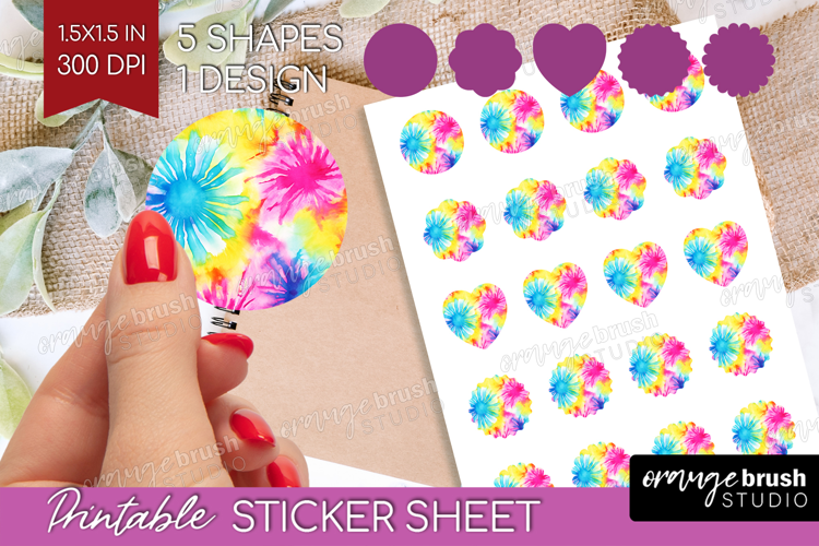 Rainbow Tie Dye Round Sticker - Summer Printable Sticker