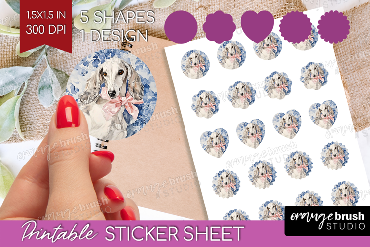 Saluki Dog Round Sticker Floral Dog Printable Sticker Sheet