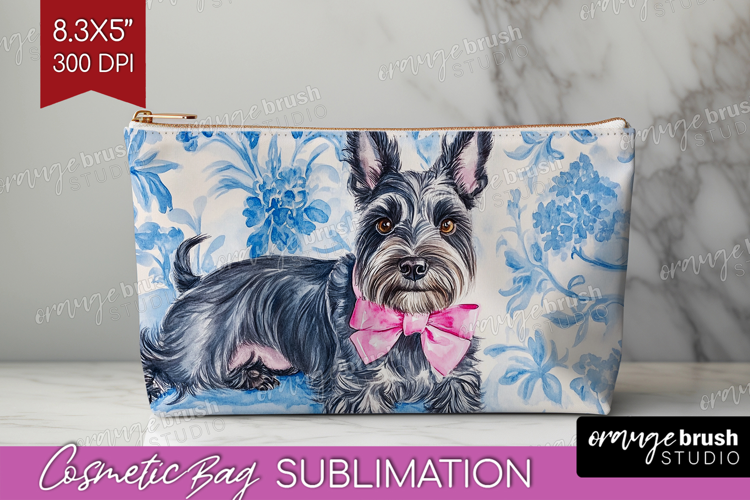Scottish Terrier Dog Cosmetic Bag Floral Dog Makeup Bag PNG