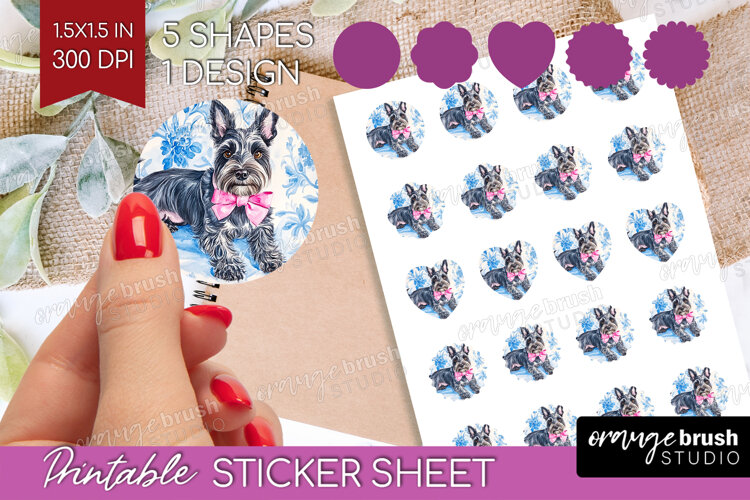 Scottish Terrier Dog Round Sticker Floral Dog Printable example image 1