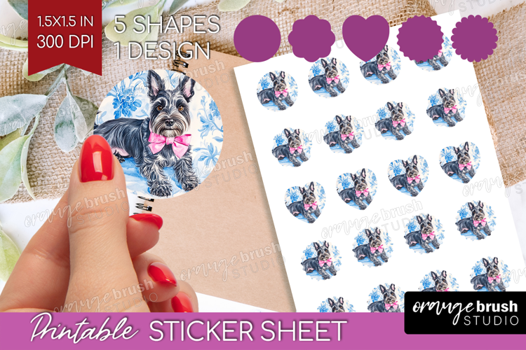 Scottish Terrier Dog Round Sticker Floral Dog Printable