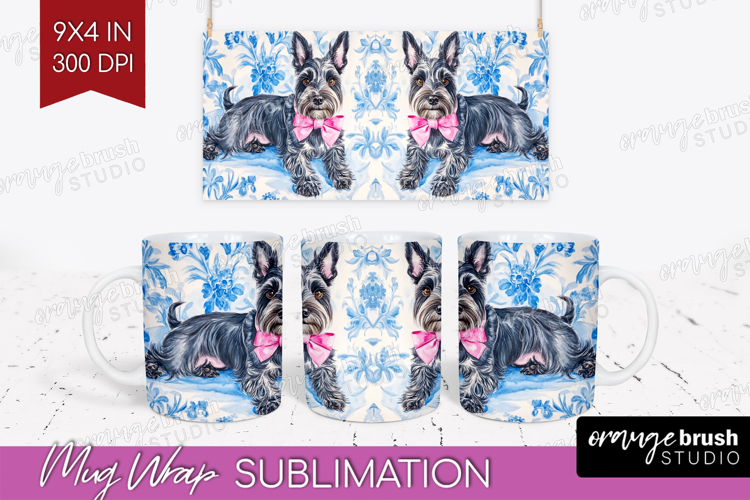 Scottish Terrier Dog Mug Wrap Floral Dog Mug PNG Sublimation