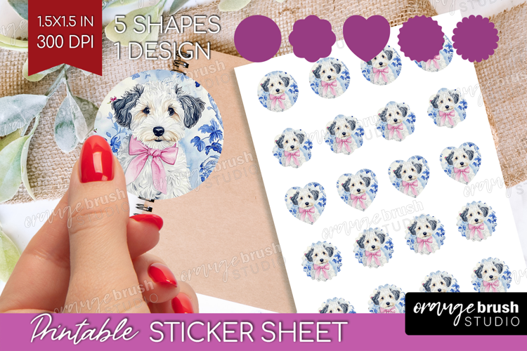 Sheepdog Dog Round Sticker Floral Dog Printable Sticker