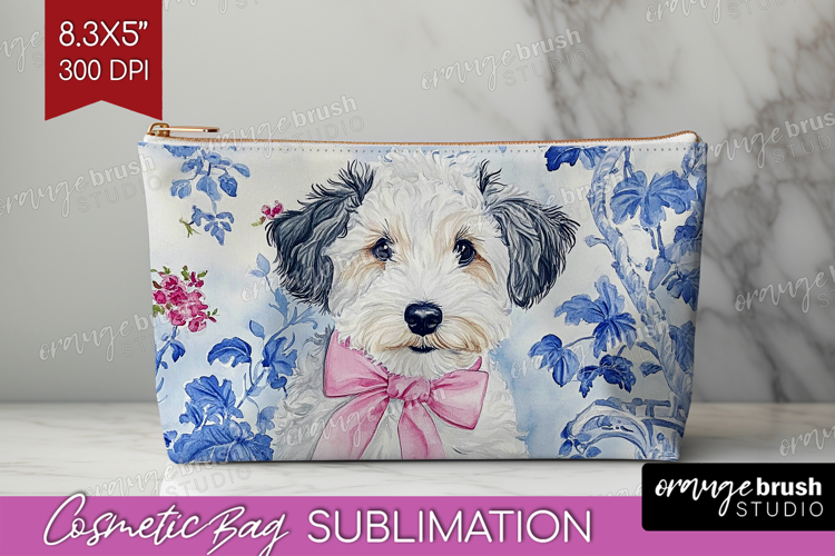Sheepdog Dog Cosmetic Bag Floral Dog Makeup Bag PNG