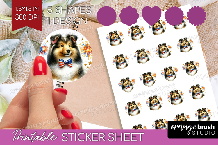 Shetland Sheepdog Dog Round Sticker Patriotic Dog Printable
