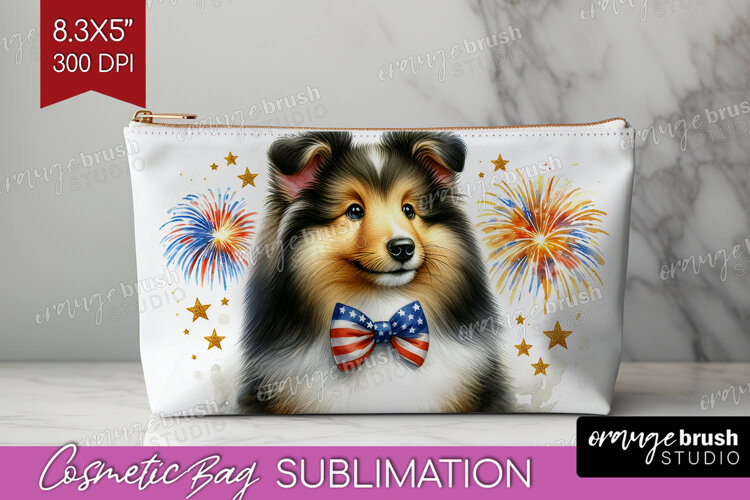 Shetland Sheepdog Dog Cosmetic Bag Patriotic Dog Makeup Bag example image 1