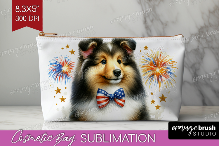 Shetland Sheepdog Dog Cosmetic Bag Patriotic Dog Makeup Bag