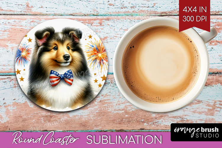 Shetland Sheepdog Dog Round Coaster Patriotic Dog Coaster example image 1