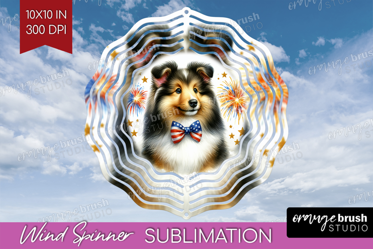Shetland Sheepdog Dog Wind Spinner Sublimation PNG Patriotic