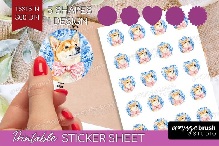 Shiba Inu Dog Round Sticker Floral Dog Printable Sticker
