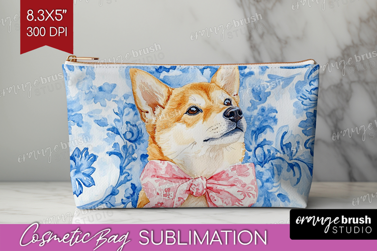Shiba Inu Dog Cosmetic Bag Floral Dog Makeup Bag PNG