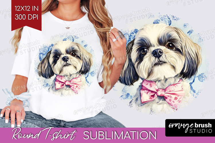 Shih_Tzu Dog Round Tshirt Background Floral Dog PNG