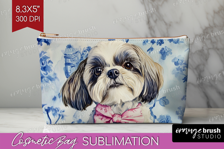 Shih_Tzu Dog Cosmetic Bag Floral Dog Makeup Bag PNG