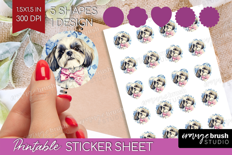 Shih_Tzu Dog Round Sticker Floral Dog Printable Sticker