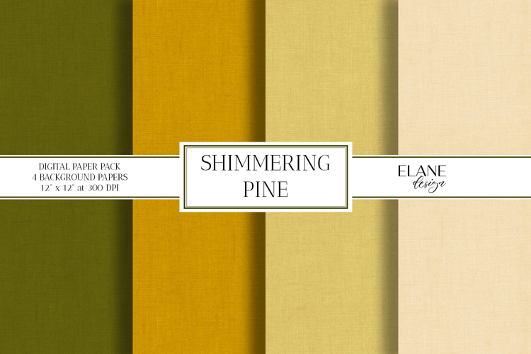 Pine Green and Gold Digital Paper, Fine Linen Textured Paper