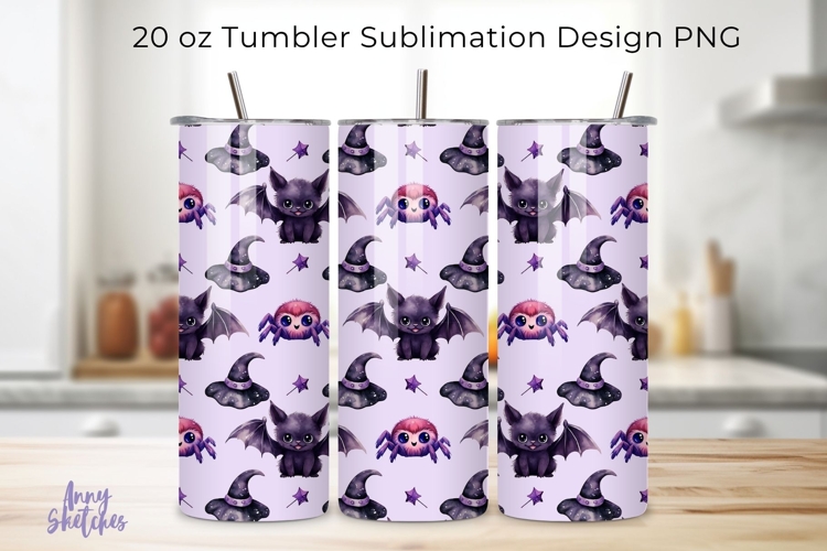 Purple Halloween Tumbler Wrap 20 oz Cute Seamless Pattern