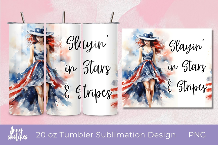 4th of July Tumbler Wrap 20 oz Patriotic Girl Sublimation