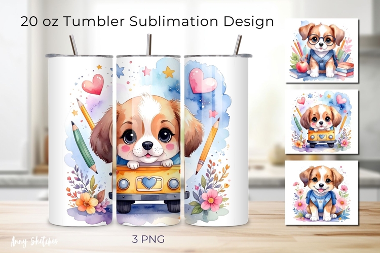3 Back to School Puppy Dog Tumbler Wrap 20 oz PNG