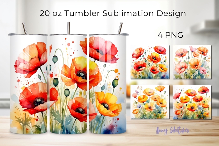 4 California Poppy Tumbler Wrap 20 oz Skinny Sublimation PNG