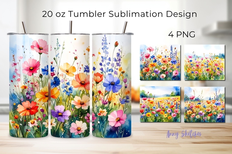 4 Wildflowers Tumbler Wrap PNG 20 oz Sublimation