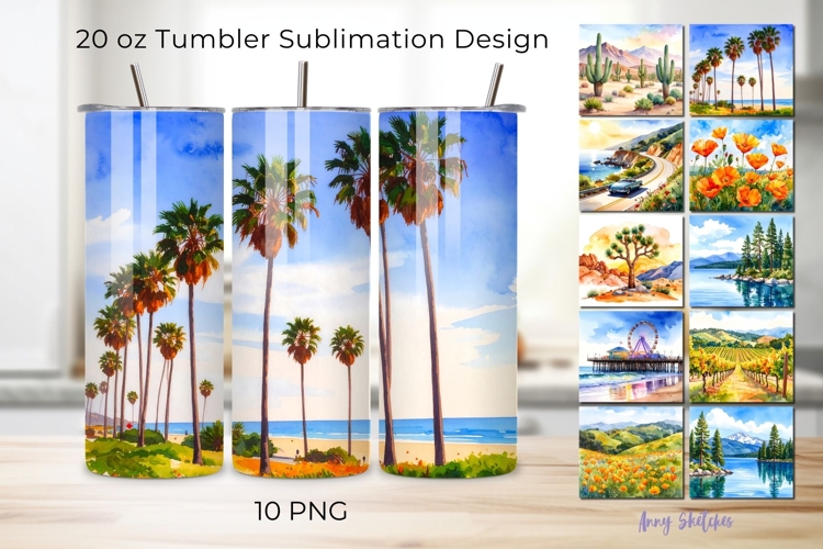 10 California Landscape Tumbler Wrap Bundle 20 oz