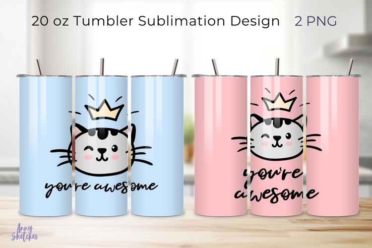 2 Cute Baby Cat Face Tumbler Wrap Kawaii 20 oz Sublimation