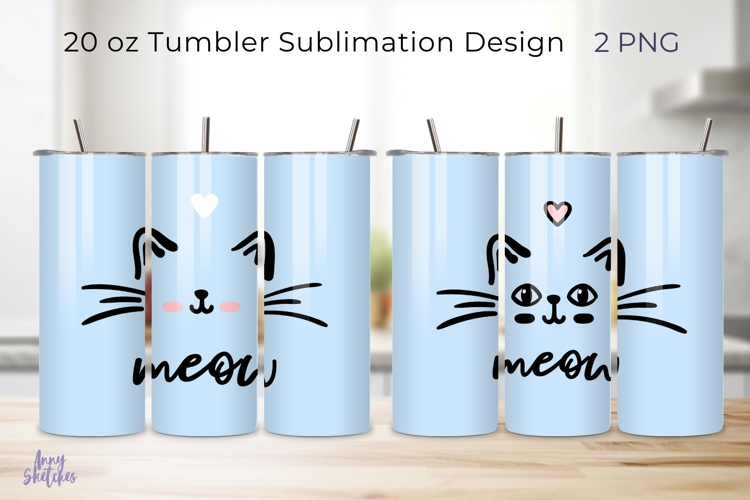2 Cute Baby Cat Face Tumbler Wrap Kawaii 20 oz Sublimation