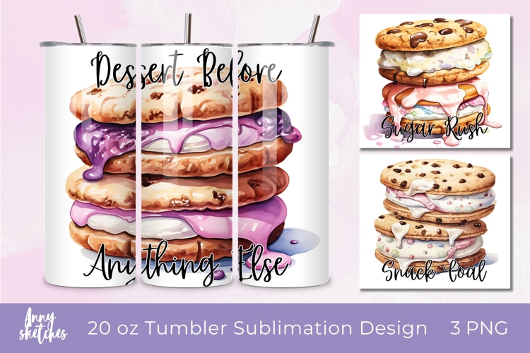 3 Ice Cream Cookie Sandwich Tumbler Wrap Cute Summer 20 oz