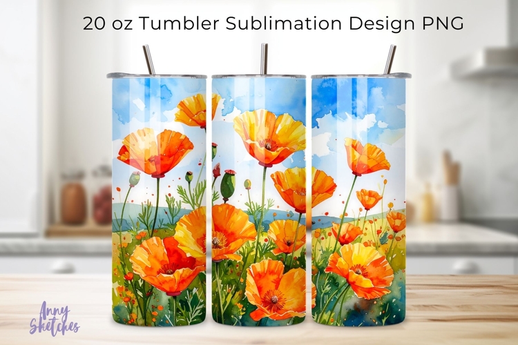California Poppy Fields Tumbler Wrap PNG 20 oz