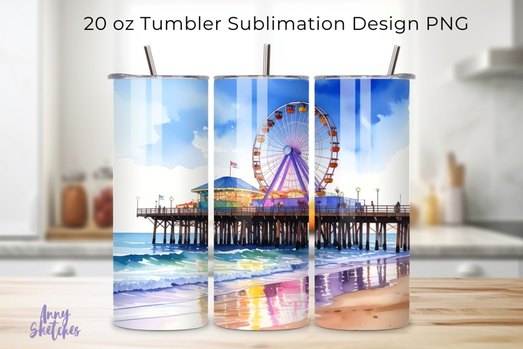 Santa Monica Pier Sunset Tumbler Wrap 20 oz Skinny PNG