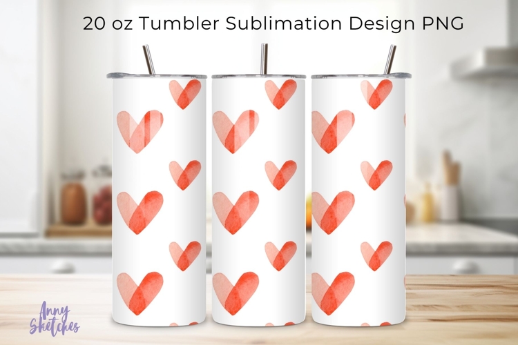 Red Watercolor Hearts Tumbler Wrap Seamless 20 oz PNG