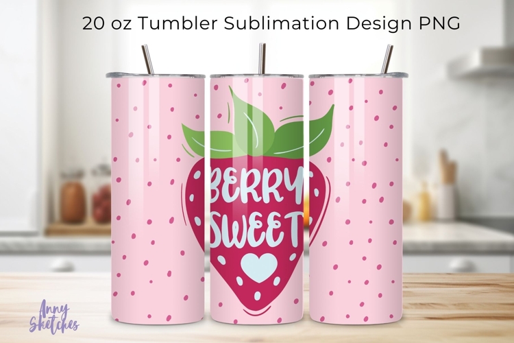 Berry Sweet Pink Strawberry Tumbler Wrap 20 oz Sublimation