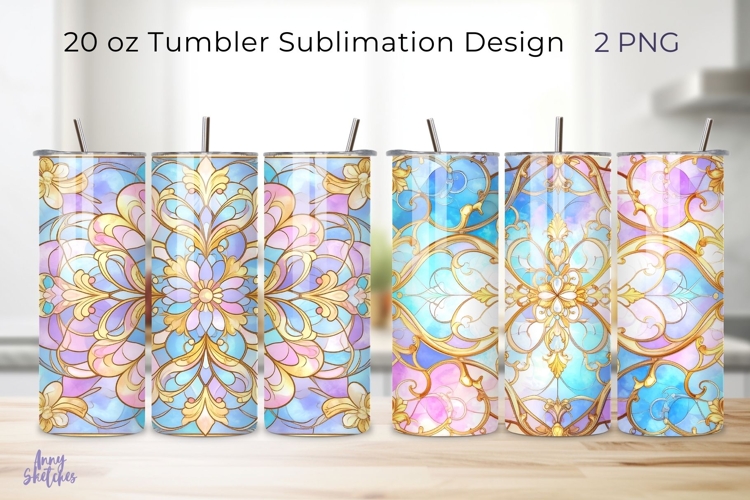 2 Rococo Stained Glass Tumbler Wrap Elegant 20oz Sublimation