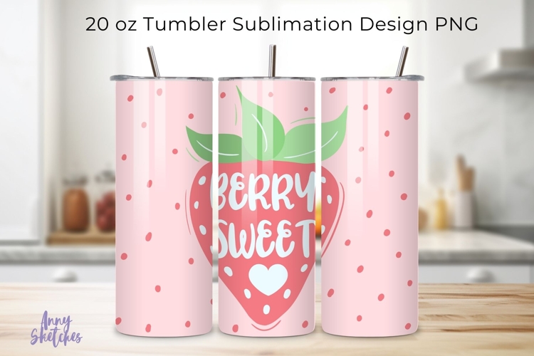 Berry Sweet Pink Strawberry Tumbler Wrap 20 oz Sublimation
