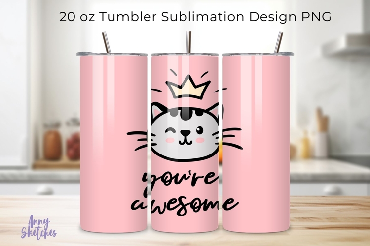 Cute Baby Cat Face Tumbler Wrap Kawaii 20 oz Sublimation