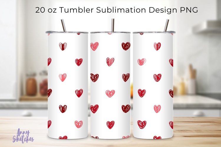 White Hearts on Pink Seamless 20 oz Tumbler Wrap Hand Drawn