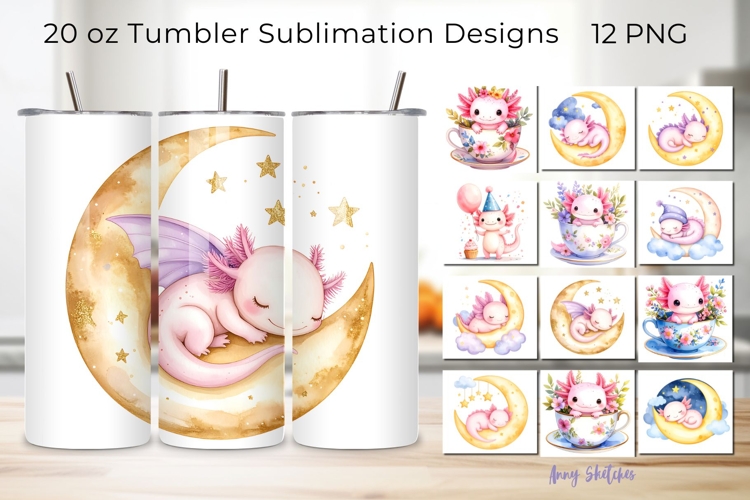 12 Cute Axolotl 20 oz Tumbler Wrap Bundle